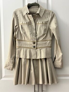 Charles Chang-Lima 2 Piece Skirt & Jacket Summer Suit Beige Tan Swing A Line 6&8